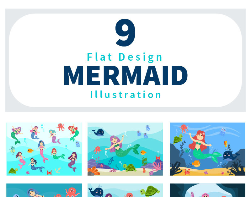 9 Mermaid And Cute Sea Animals Illustration - TemplateMonster