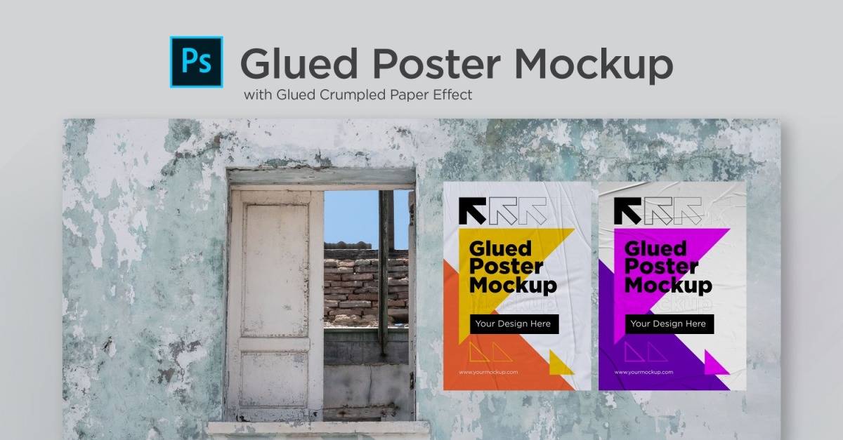 Crumpled Poster Mockup with Window Product Mockup