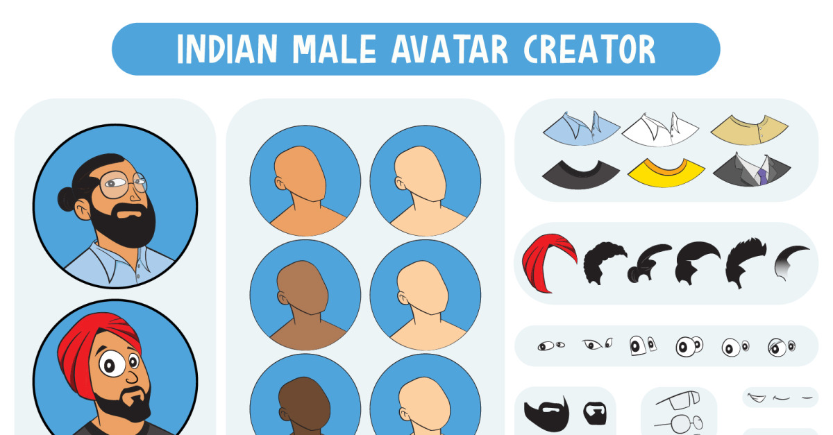 Indian Male Avatar Profile Picture Creator Vector Pack Illustration