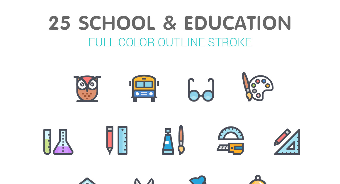 School & Education Line with Color Iconset template
