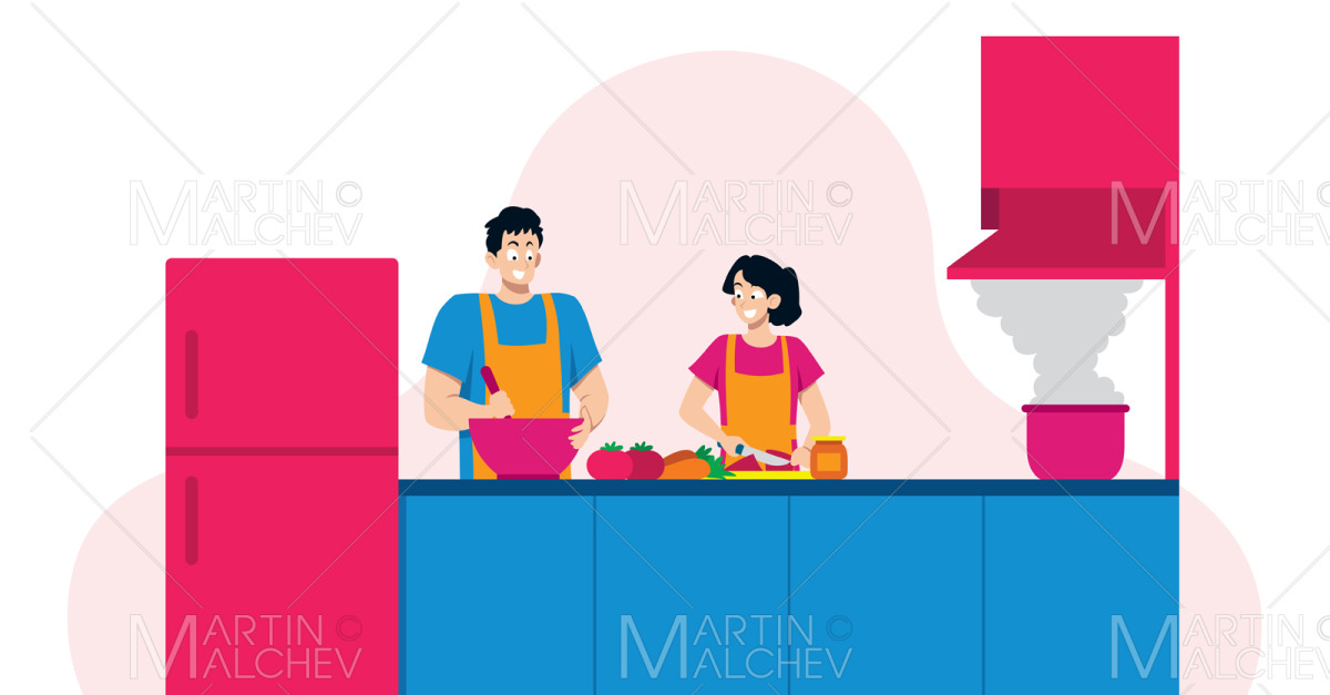 Pareja Cocinando Juntos Ilustración Vectorial 2820