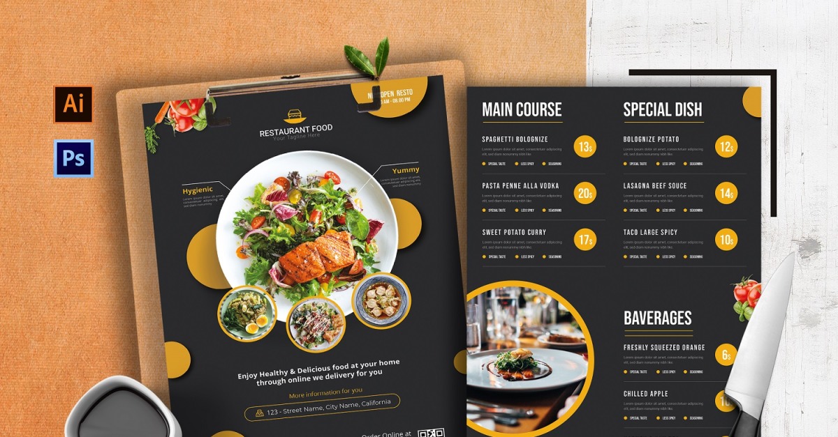 Main Course Food Menu Print Template - TemplateMonster