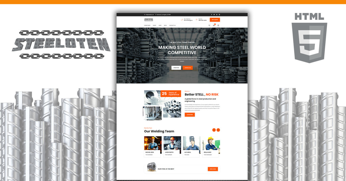 Steeloten Steel Services and Metal Works Shop HTML5 Website Template