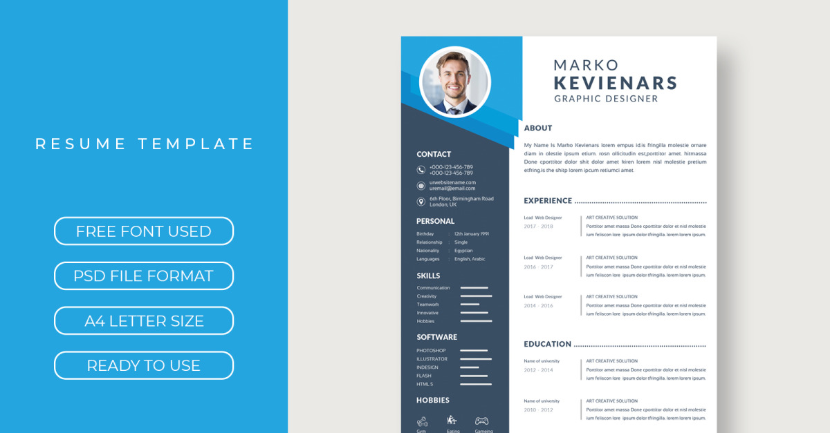 Resume with Blue and Black Accents #186402 - TemplateMonster