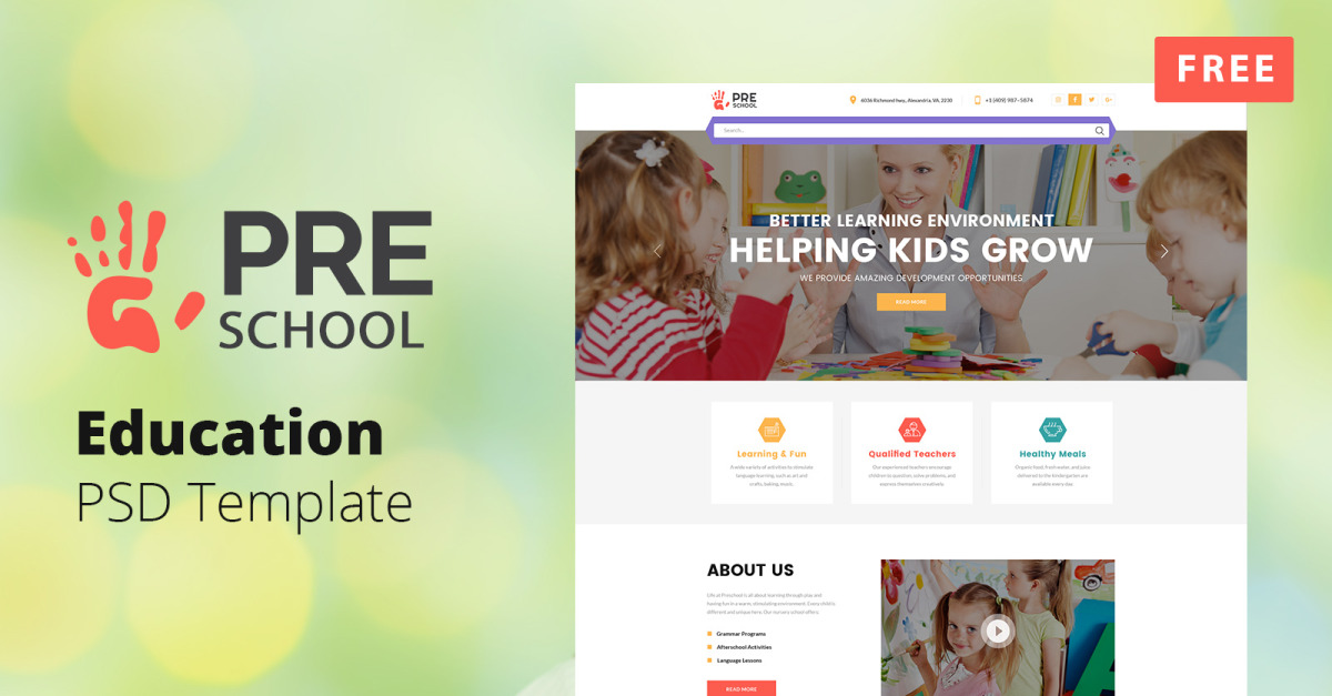 Free Education Multipage PSD Template - Preschool