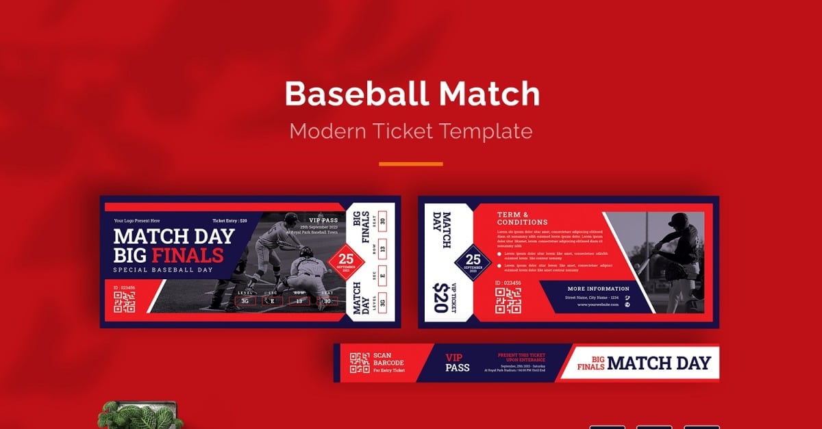 Baseball Match Ticket Print Template - TemplateMonster