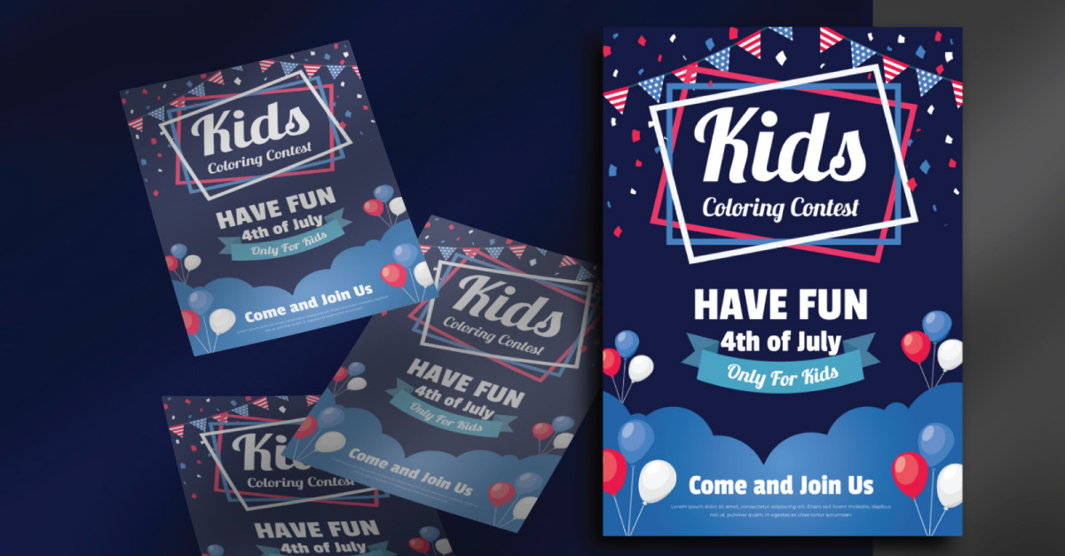 4th of July Kids Coloring Contest Flyer Corporate Identity Template