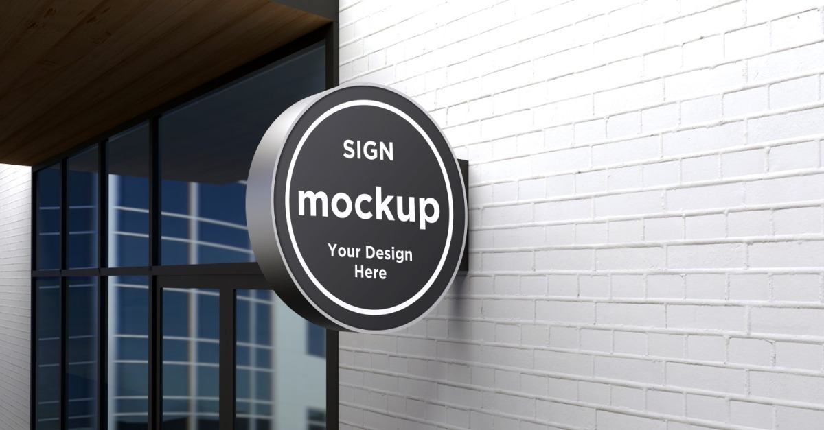 Moud Signage Rounded Wall Mount Faсade Sign Mockup - TemplateMonster