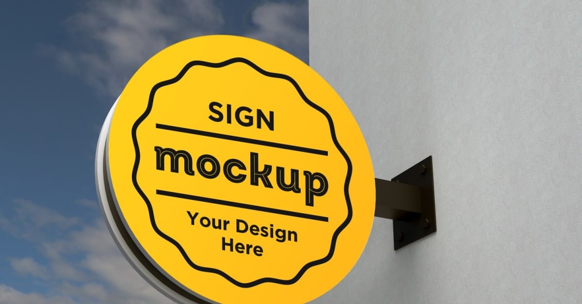 Round Wall Mount Facade Signage Mockup Template