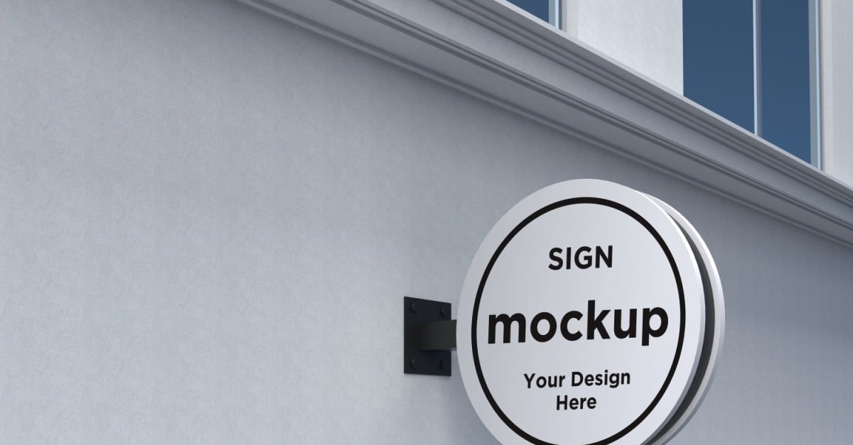 Round Wall Mount Sign Mockup Template - TemplateMonster