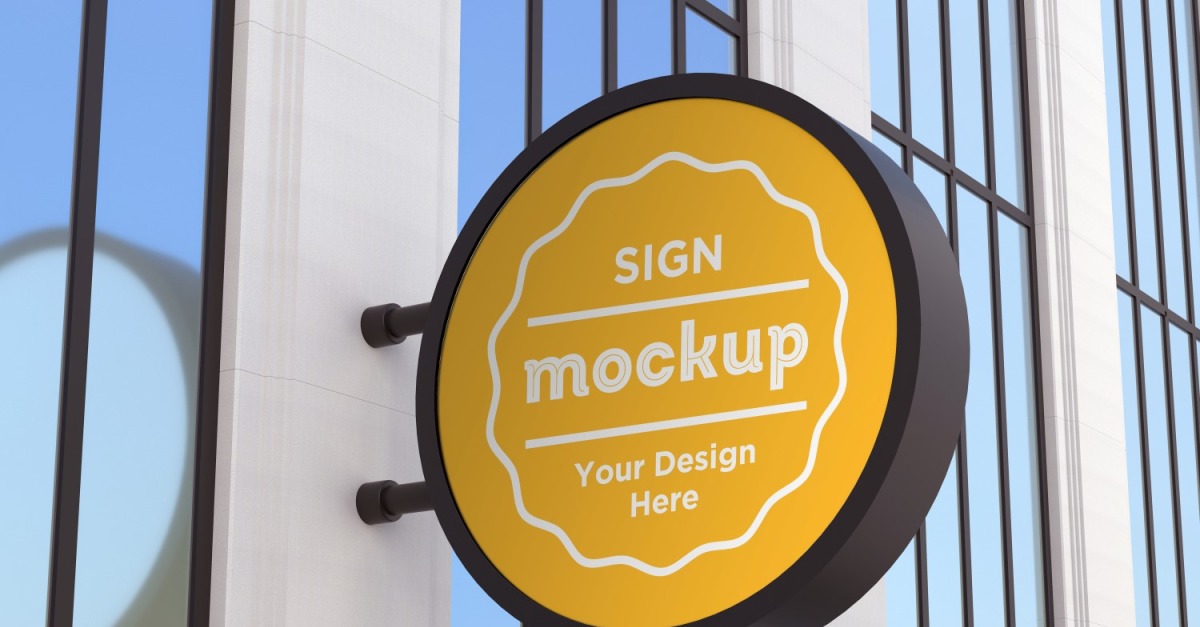 Wall Mount Round Signage Mockup Template - TemplateMonster