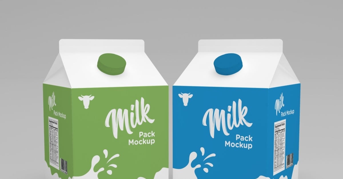 Milk Pack Packaging Two Half Liter Carton Mockup Template