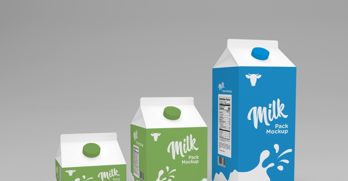 One Liter, Half Liter And 250ml Milk Pack Packaging Mockup Template