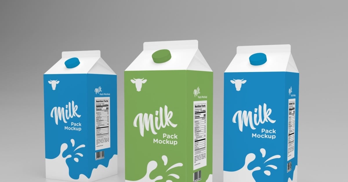 Three Milk Packaging One Liters Carton Mockup Template