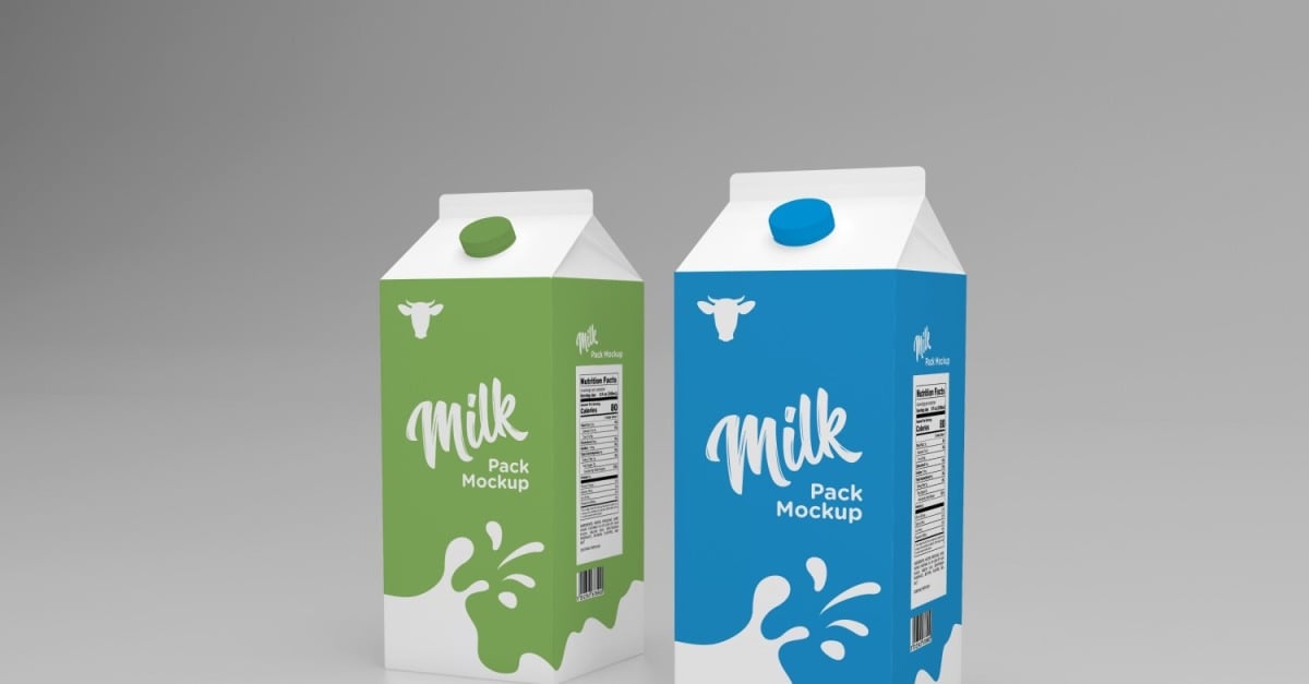 Two Milk Packaging One Liters Carton Mockup Template