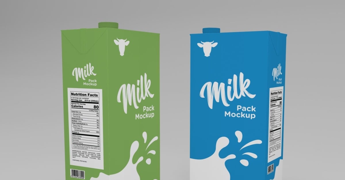 Two Type One Liter Milk Pack Packaging Mockup Template