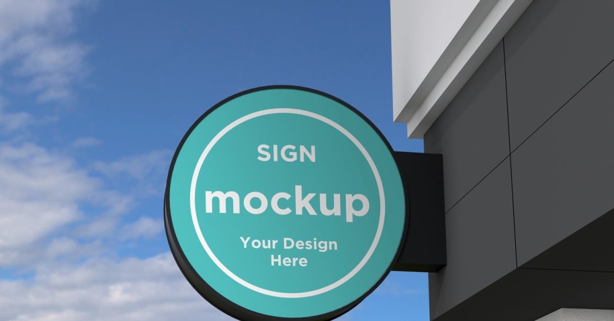 Wall Mounted Rounded Faсade Sign Mockup Template