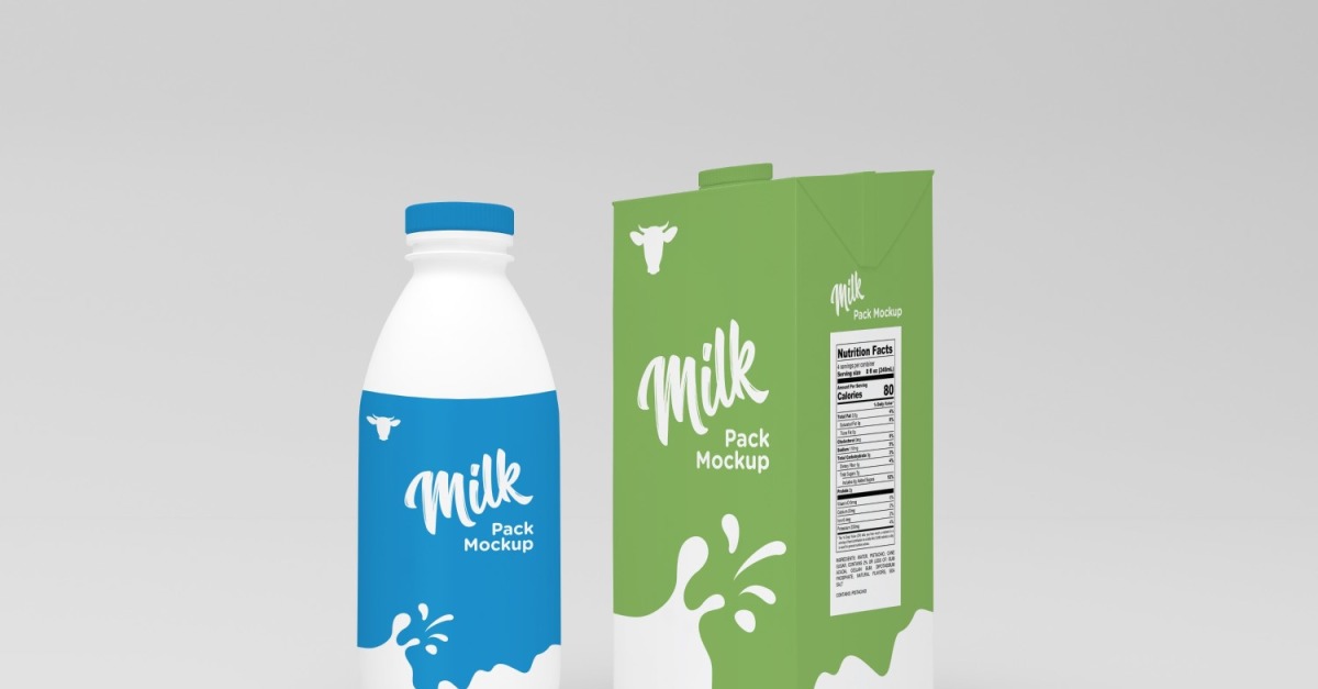 3D One Liter Milk Pack Packaging & Bottle Mockup Template