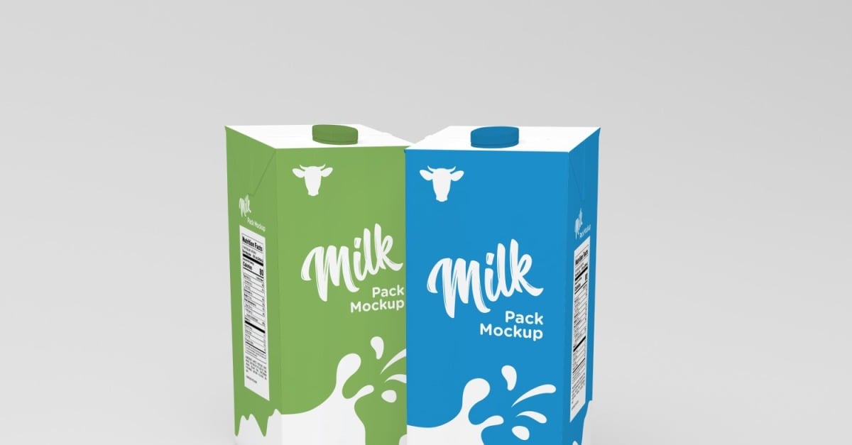 3d Two Type One Liter Milk Pack Packaging Mockup Template