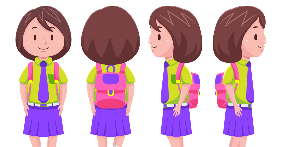 Cute Kids Girl Student carrying Backpack #01