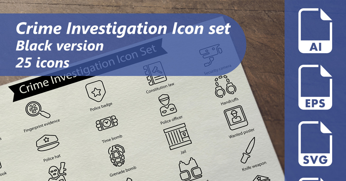 Crime Investigation Line Icon Set Template - TemplateMonster