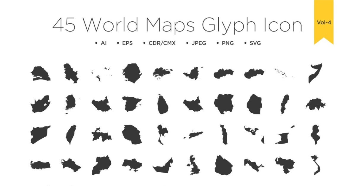 45 World maps Glyph Icons Vol 4 #191152 - TemplateMonster
