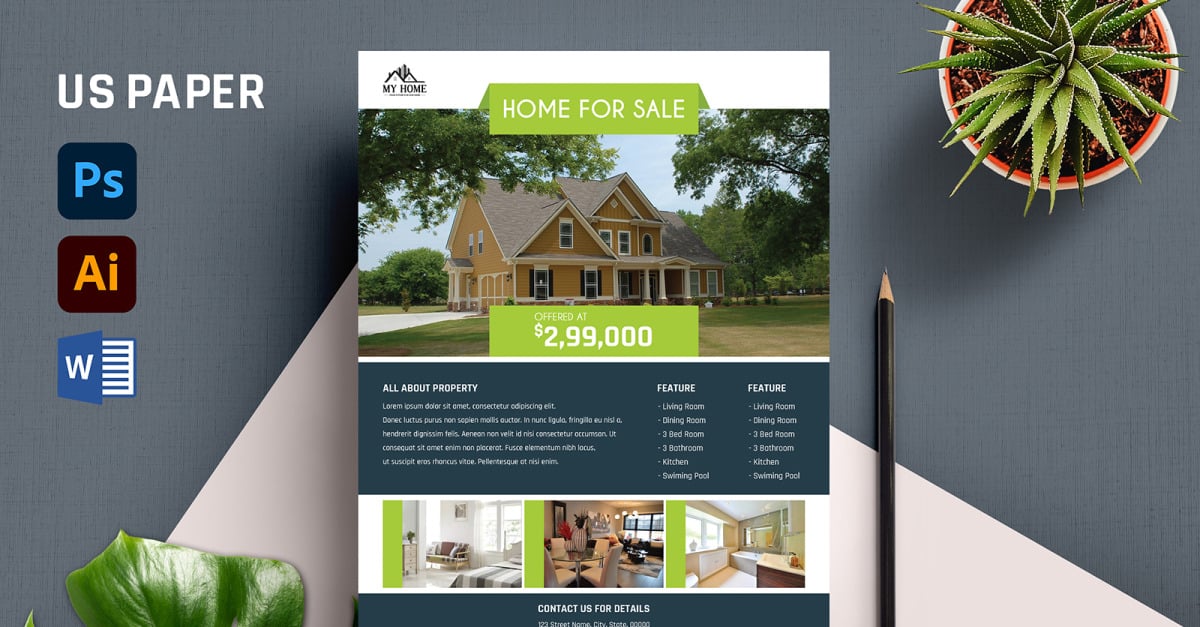 Real Estate Flyer In Word, Psd And Ai - Templatemonster