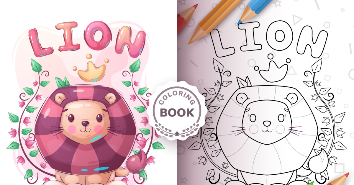 Leão de pelúcia - jogo para crianças, livro para colorir, ilustração