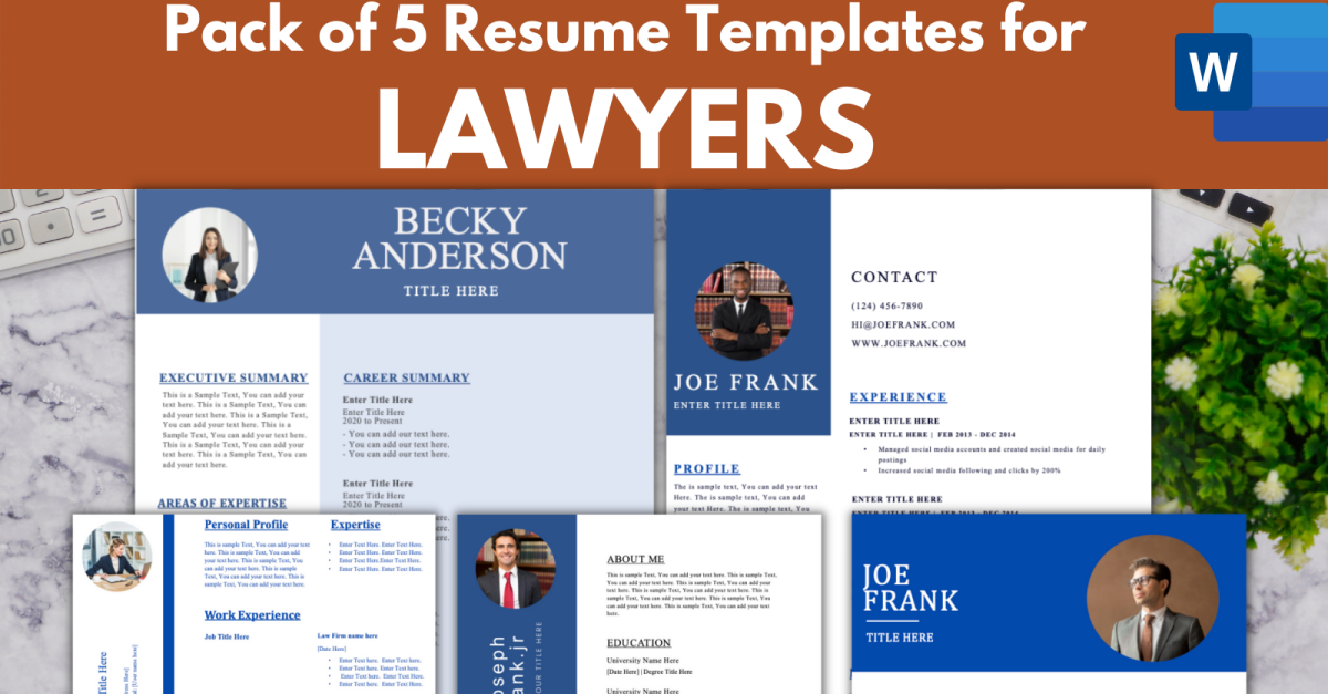 Pack of 5 Professional Lawyers Resume Templates for MS Word