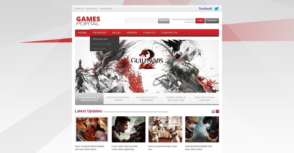 Layout e modelo de site para WordPress de portal de jogo grátis