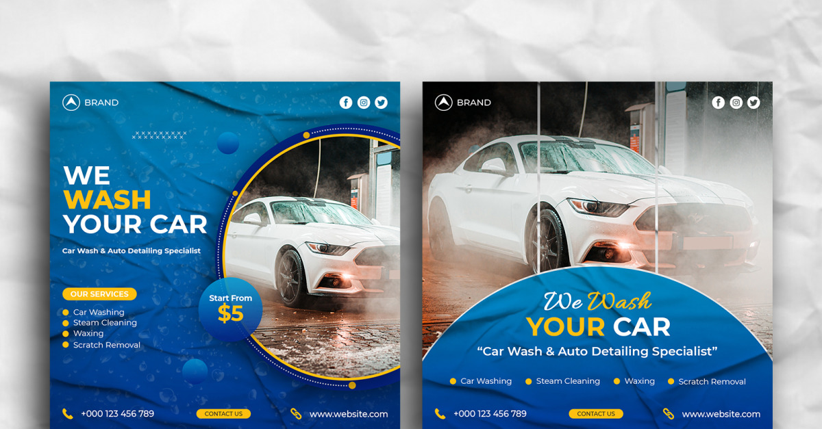 Car Wash Social Media post design template TemplateMonster