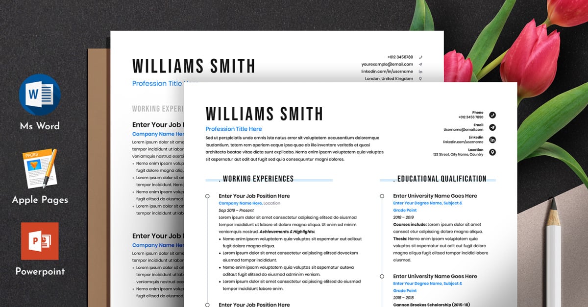 Resume CV Templates, Word & Mac Pages