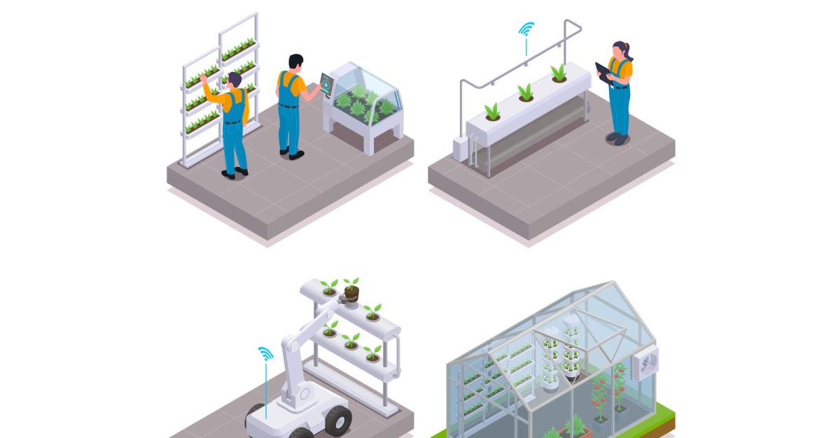 Modern Greenhouse Isometric 2 Vector Illustration Concept