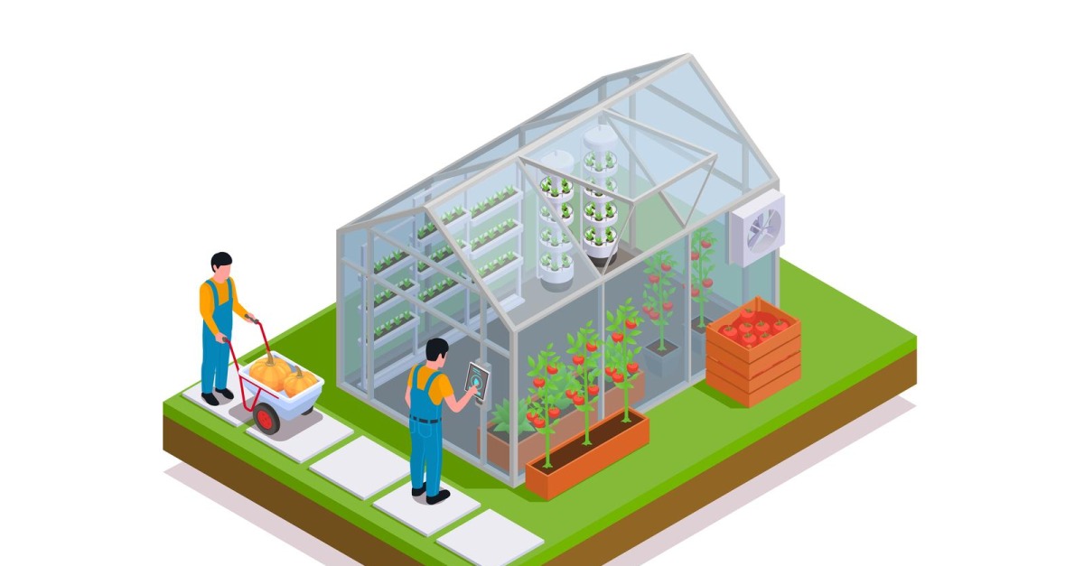 Modern Greenhouse Isometric 3 Vector Illustration Concept