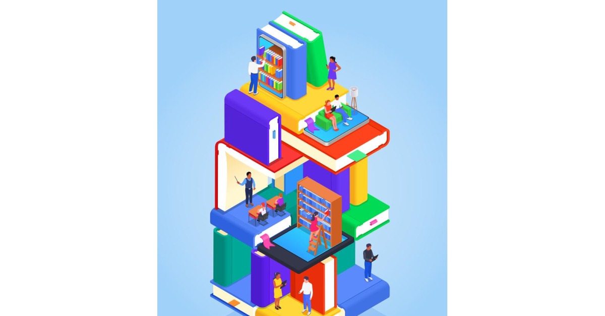 Digital Online Library Isometric-01 Vector Illustration Concept