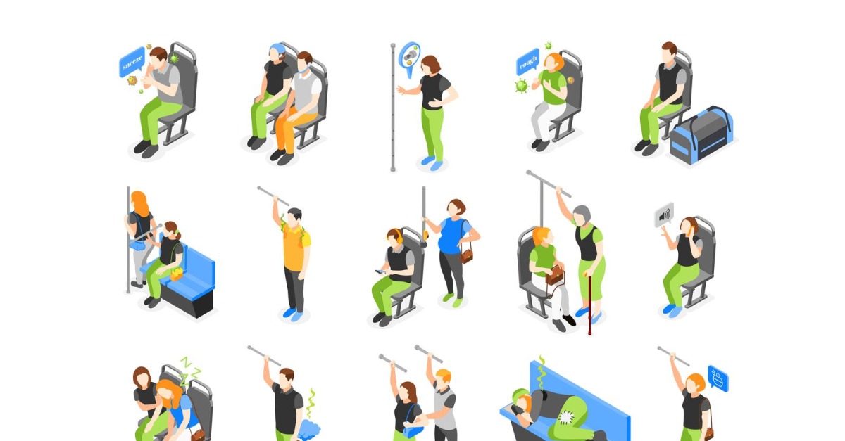 Public Transport Problems Isometric Icons Vector Illustration Concept