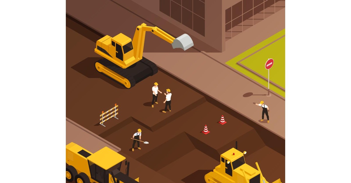 Road Construction Isometric Vector Illustration Concept