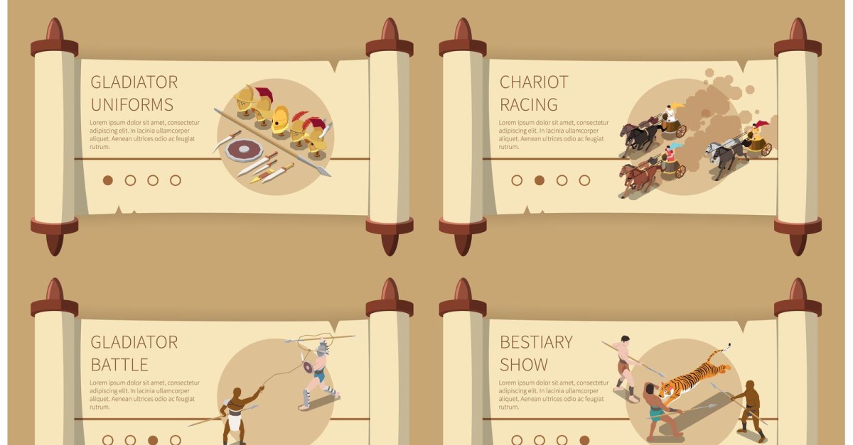 Roman Gladiators Isometric 2 Vector Illustration Concept