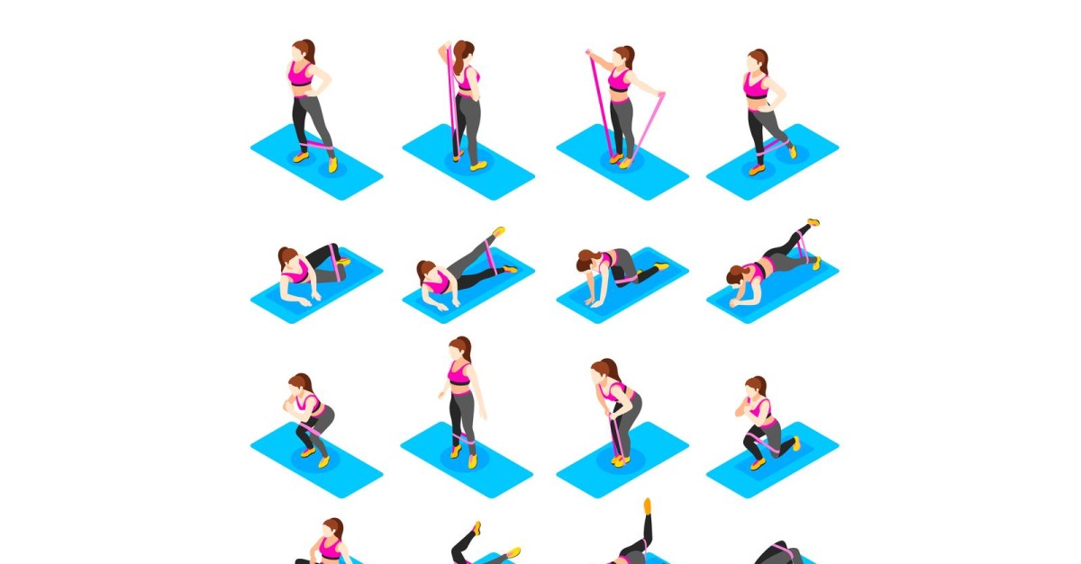 Resistance Band Exercises Isometric Icons Vector Illustration Concept