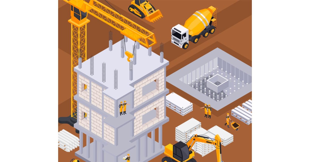 Construction Building Isometric 5 Vector Illustration Concept