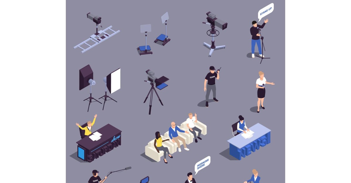 Tv Show Isometric Set 4 Vector Illustration Concept