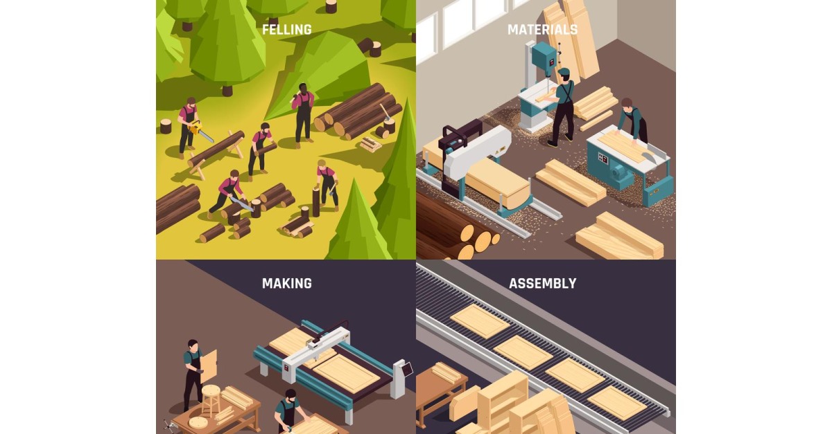 Furniture Production Isometric 3 Vector Illustration Concept