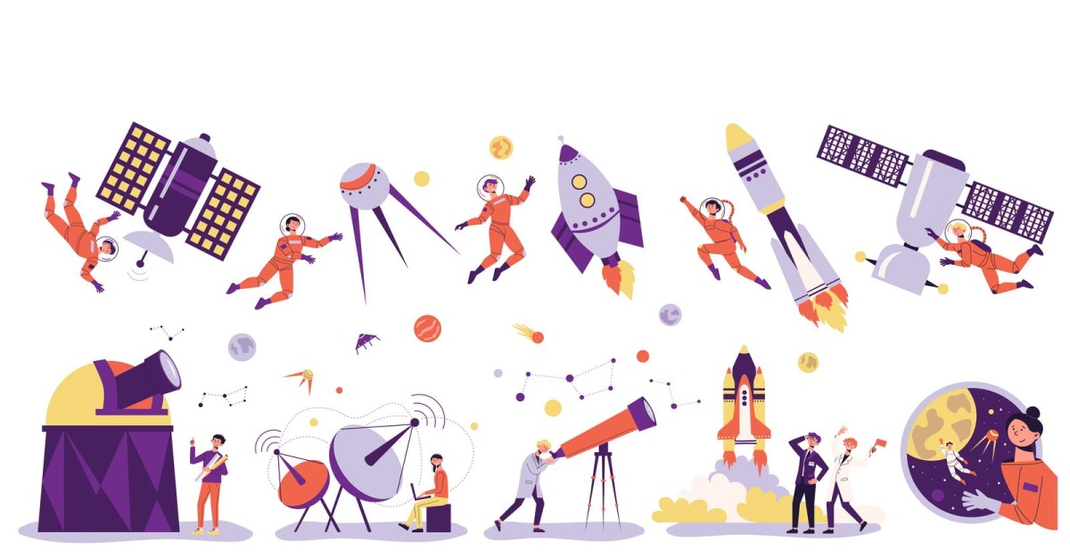 Astronomy Space People White Set Vector Illustration Concept