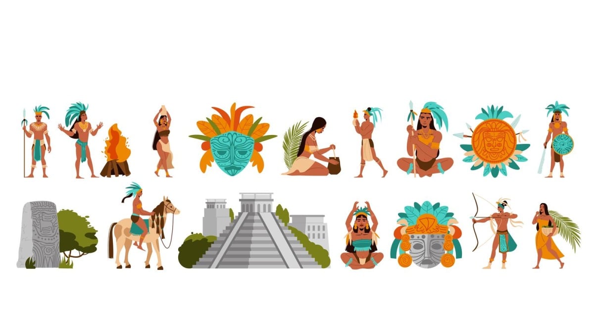 Maya Civilization Set Vector Illustration Concept