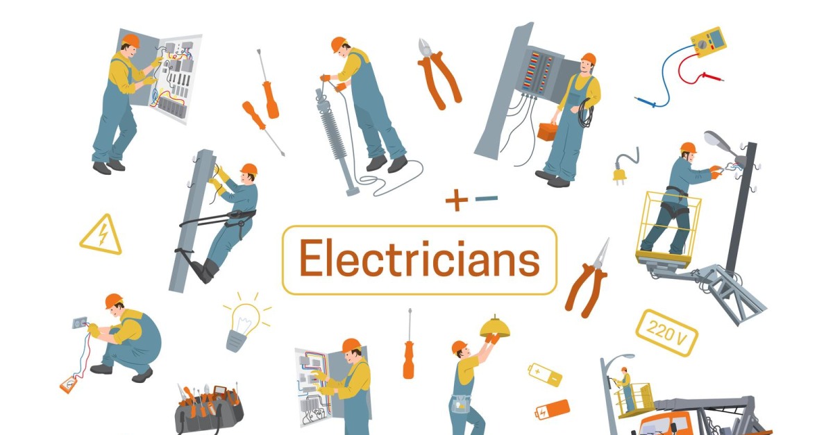 Electric Workers Flat Composition 2 Vector Illustration Concept