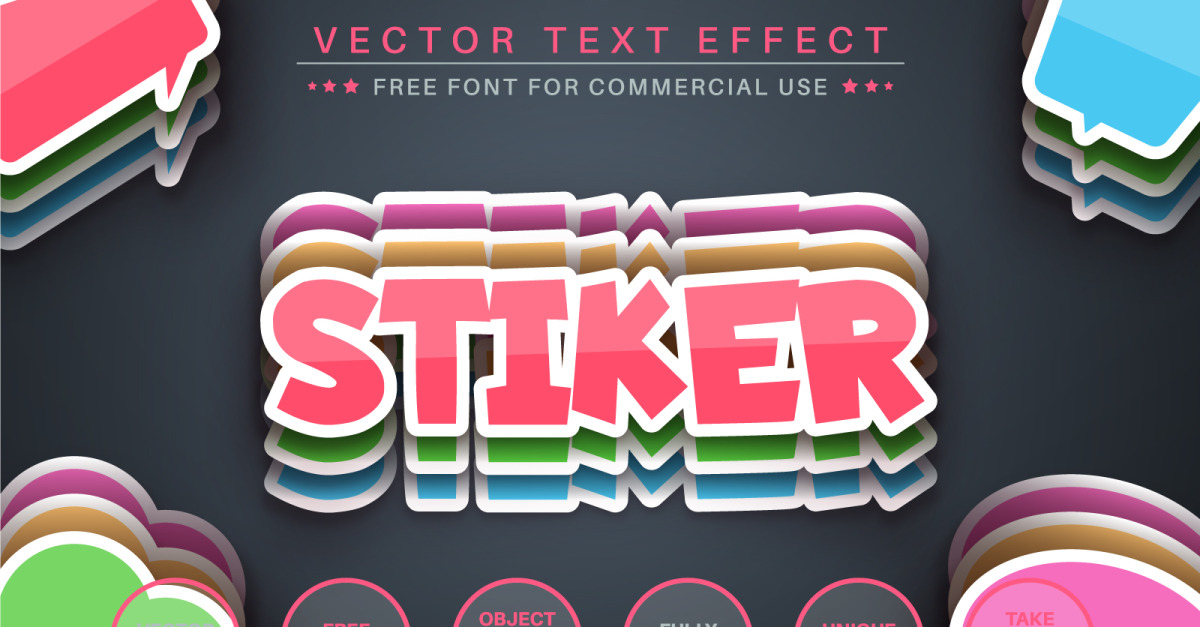 Editable Text Sticker Paper Sticker - Editable Text Effect, Font Style, Graphics Illustration