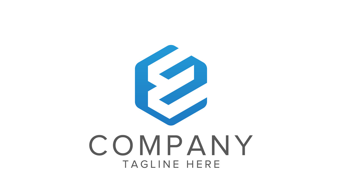 Modern Abstract Blue E Hexagon Logo Design Sign