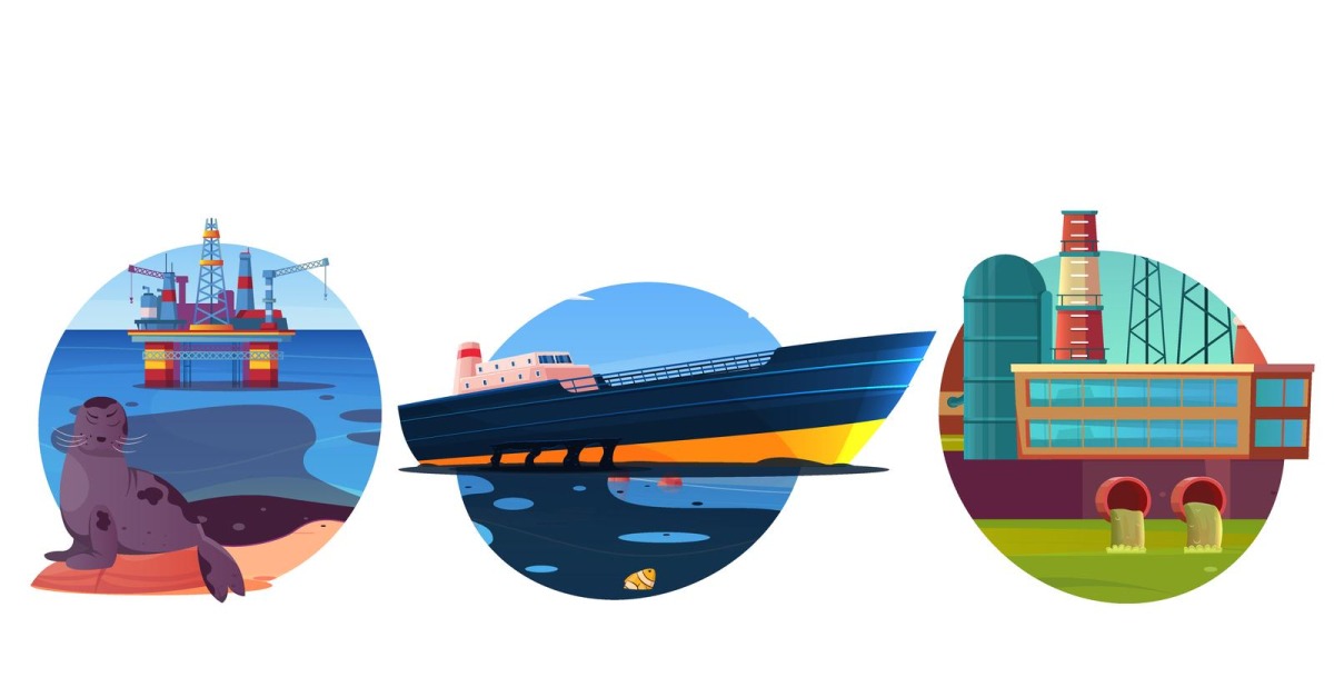 Ocean Problems Drawing Ocean Problem Composition Flat Vector Illustration Concept