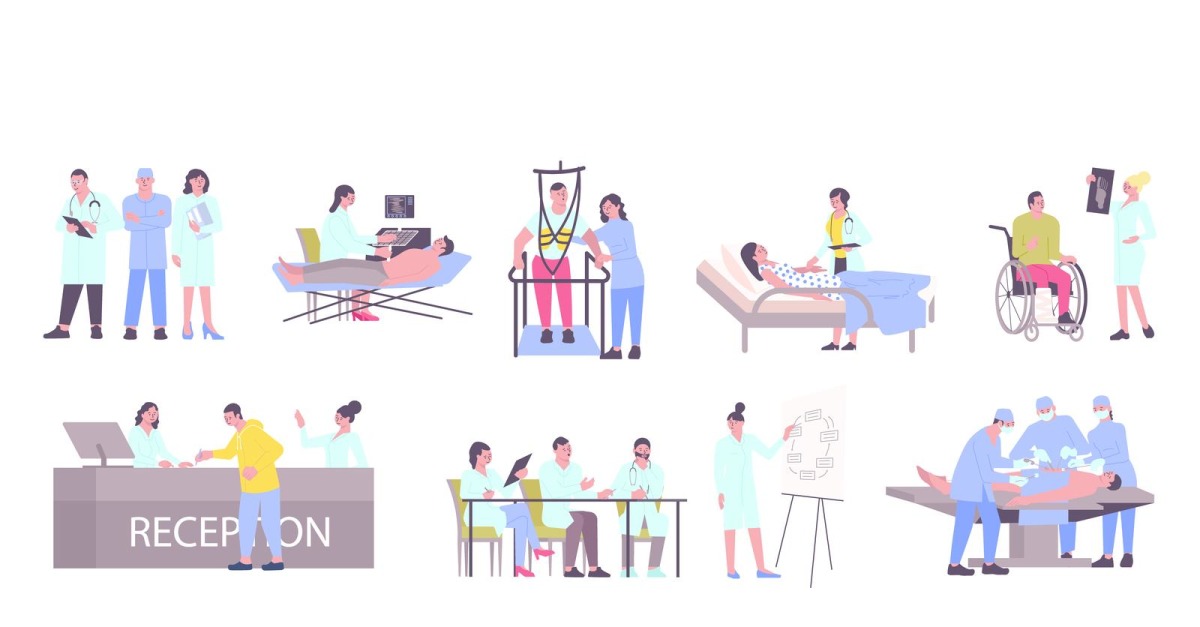 Hospital Set People Flat Vector Illustration Concept