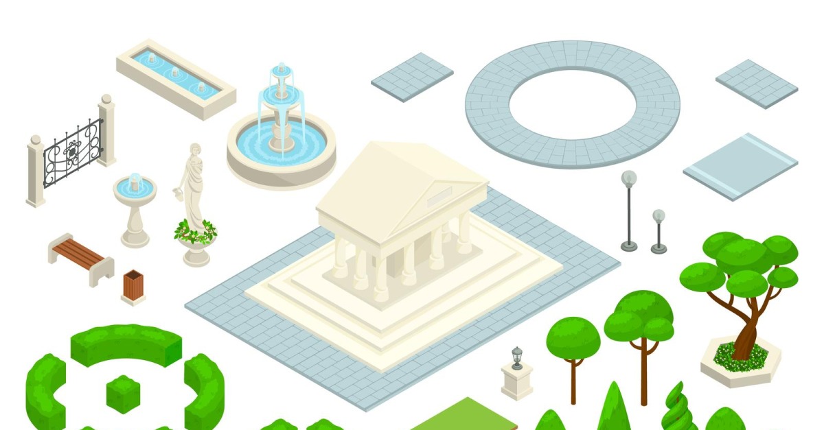 Landscape Design Park Isometric Vector Illustration Concept